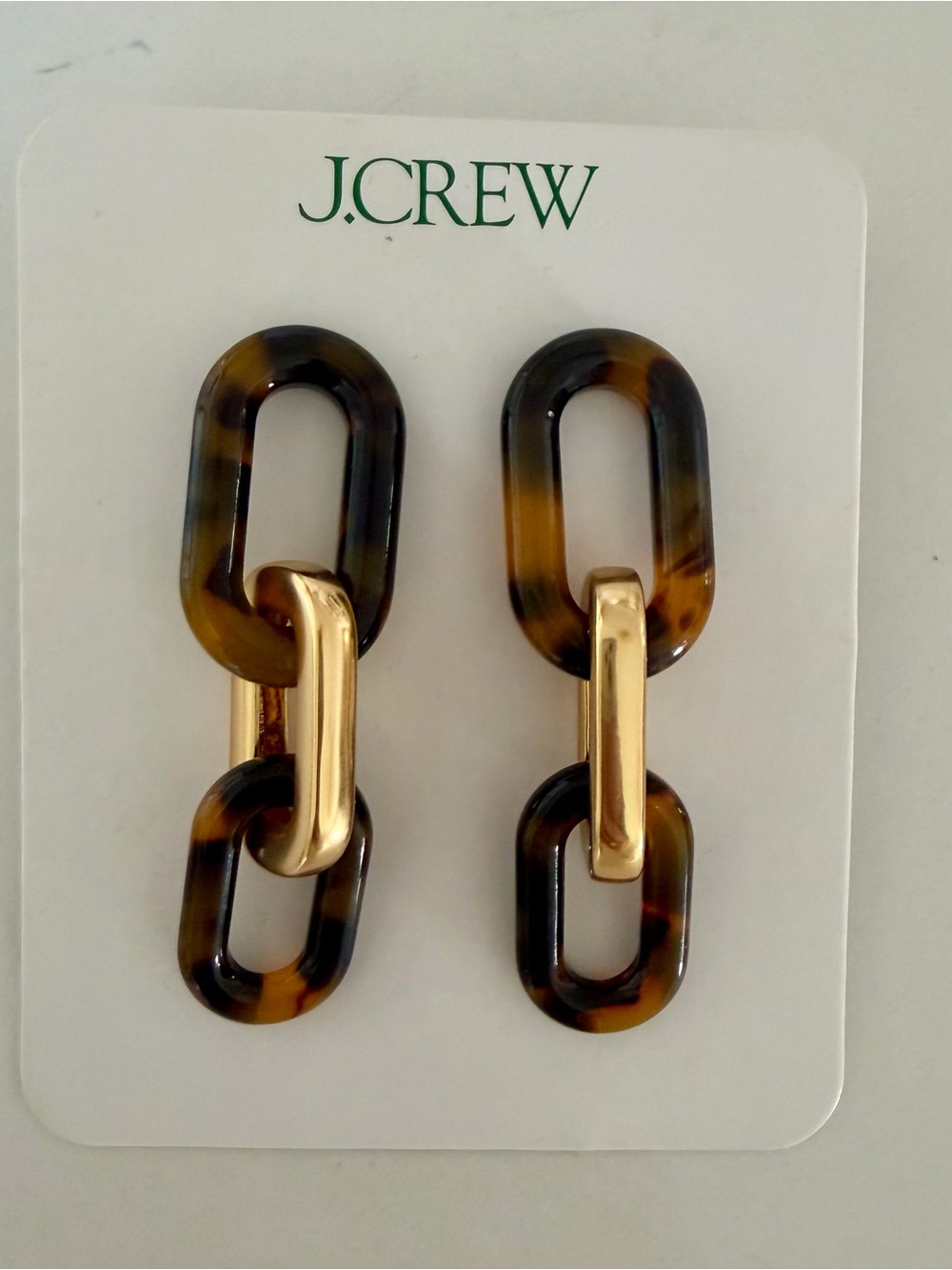NWT J.Crew Tortoiseshell Link Drop Earrings - Brown & Gold